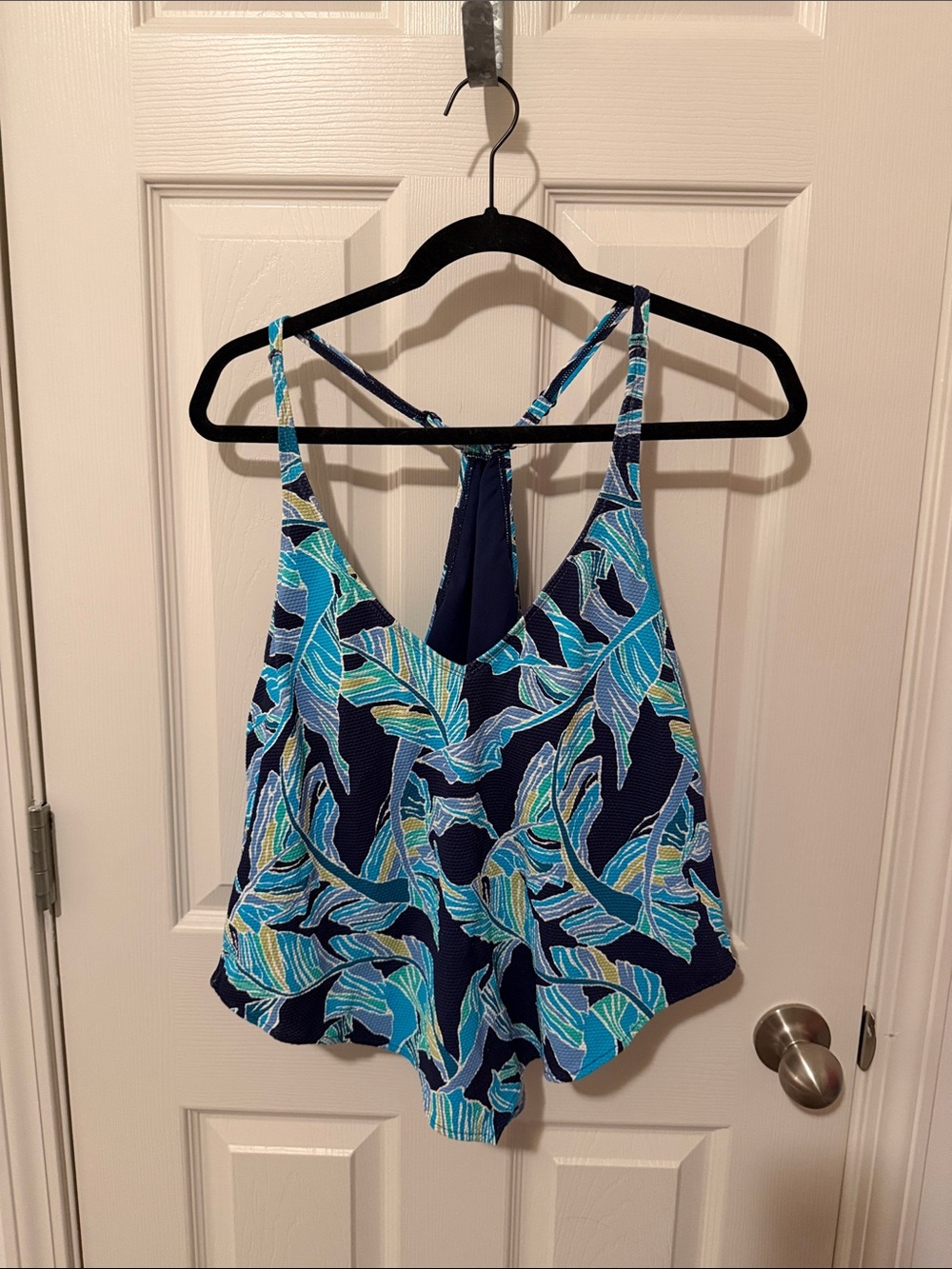 Tropical Leaf Print Swim 2 Piece - Navy & Aqua